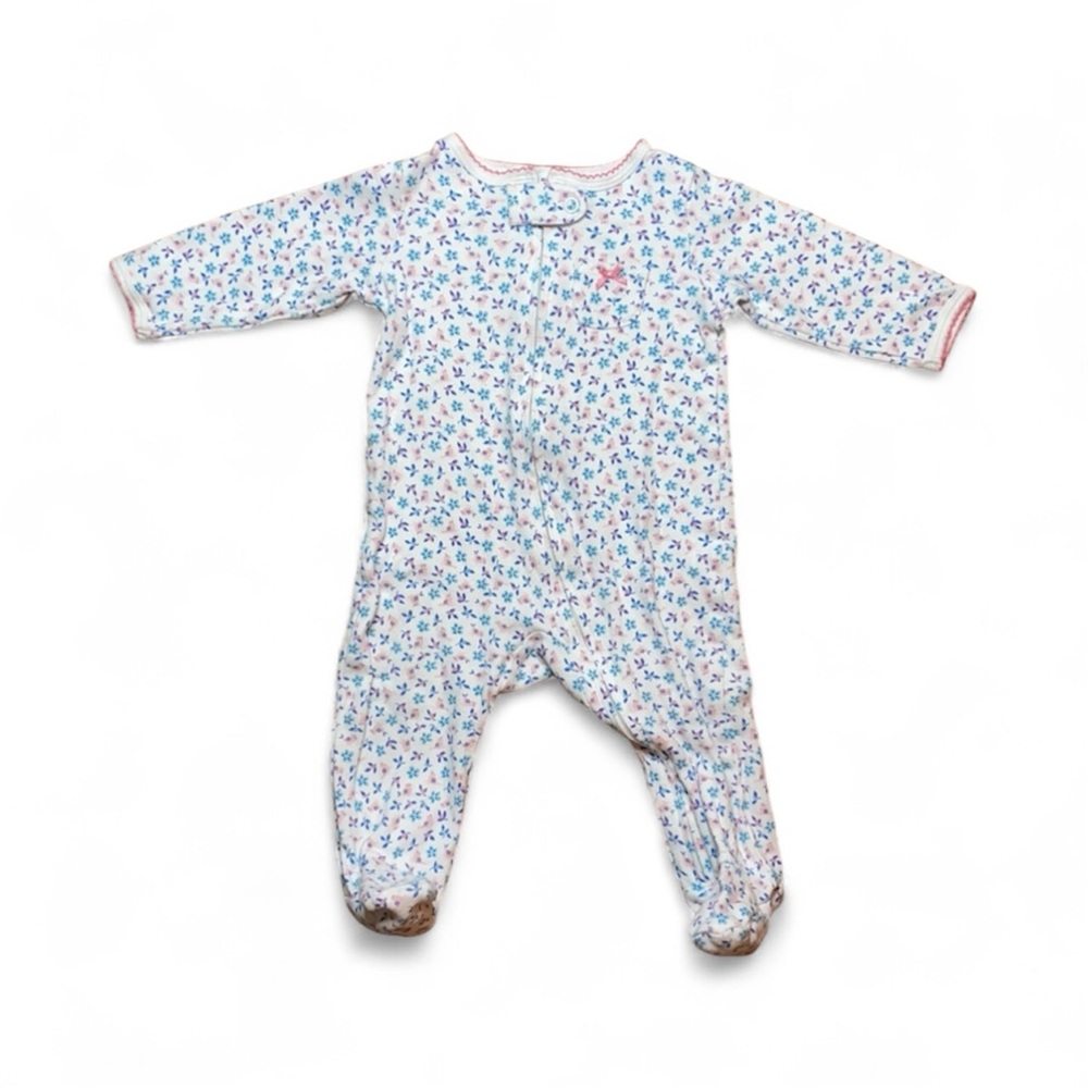 Carter's | One-Piece Footed Pajamas | Blue & Pink Flower | Infant Girl | 6 Month